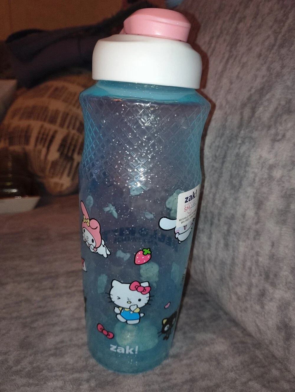 Zak! Hello Kitty Blue Water Bottle with Pink Cap